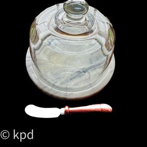 Marble Cheese Tray with Glass Dome & Knife